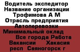 Водитель-экспедитор › Название организации ­ Трофимова А.М › Отрасль предприятия ­ Автоперевозки › Минимальный оклад ­ 65 000 - Все города Работа » Вакансии   . Хакасия респ.,Саяногорск г.